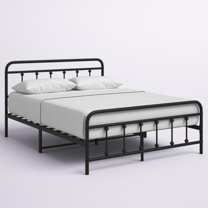 Buckmaster 39.5″ Modern Metal Bed Frame with Design Headboard/No Box Spring Needed - Chic Decora