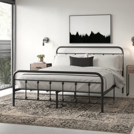 Buckmaster 39.5″ Modern Metal Bed Frame with Design Headboard/No Box Spring Needed - Chic Decora