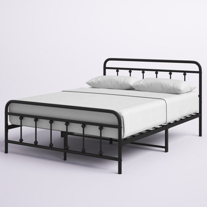 Buckmaster 39.5″ Modern Metal Bed Frame with Design Headboard/No Box Spring Needed - Chic Decora