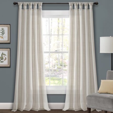 Burlap Knotted Tab Top Semi Sheer Curtain Pair (Set of 2) - Chic Decora