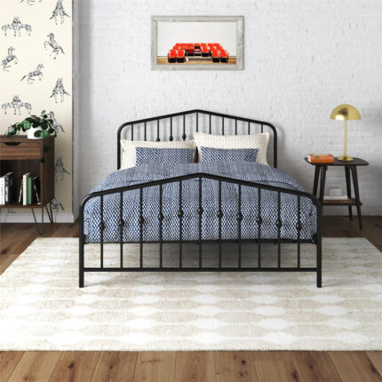 Anterrio Metal Open-Frame Bed with Butterfly Pattern Design Headboard and Footboard - Chic Decora