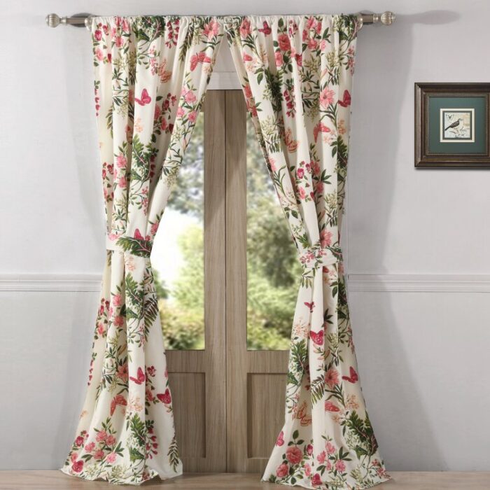 Butterflies Polyester Semi Sheer Curtain Pair (Set of 2) - Chic Decora