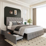 Cabriano Upholstered Platform Bed with Four Drawers - Chic Decora