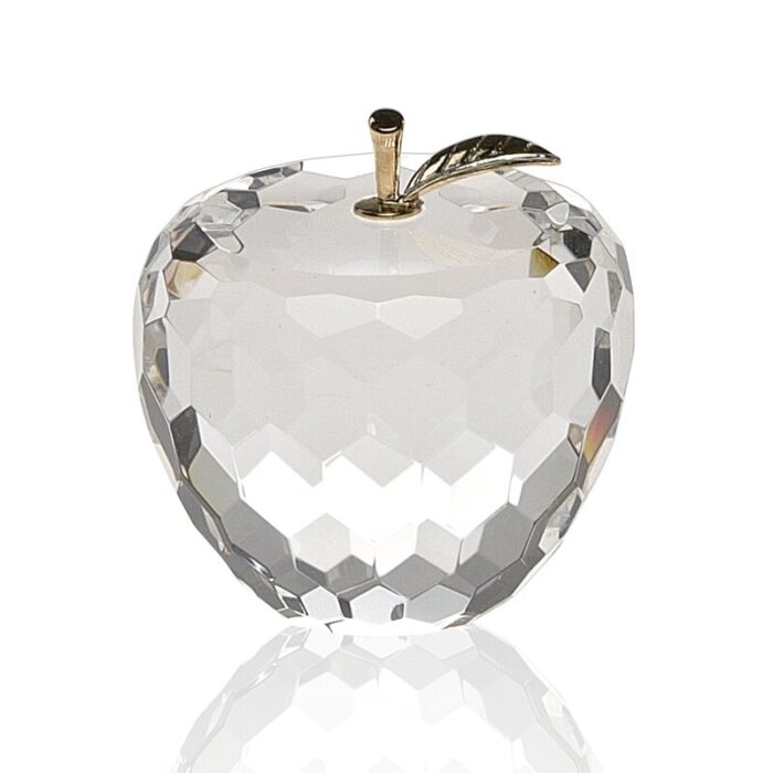 Caely 3″ Clear and Gold Crystal Apple Tabletop Sculpture - Chic Decora