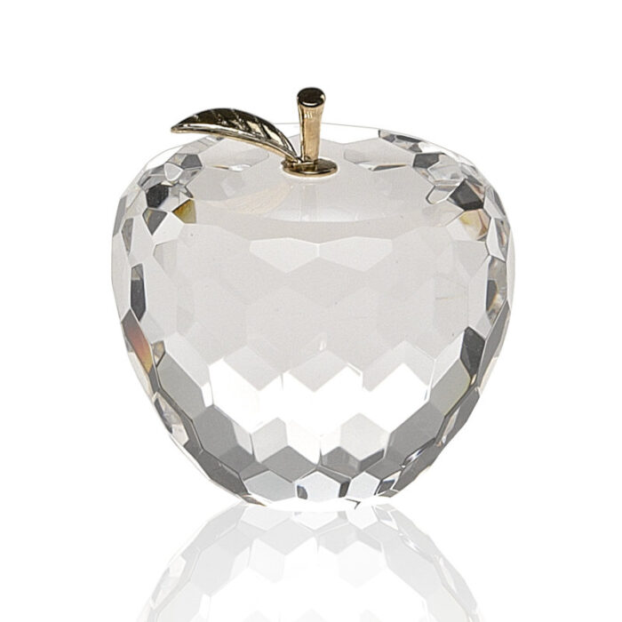 Caely 3″ Clear and Gold Crystal Apple Tabletop Sculpture - Chic Decora