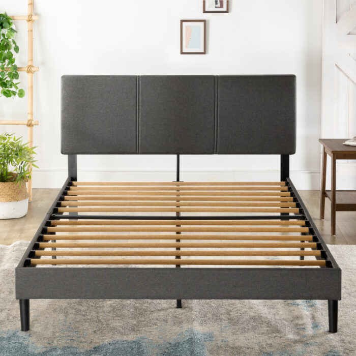 Cambril 38 inch Upholstered Platform Bed Frame with Sustainable Bamboo Slats - Chic Decora