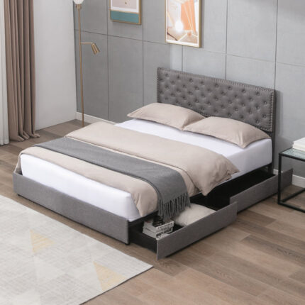 Camy Upholstered Unfinished Slat Storage Bed - Chic Decora