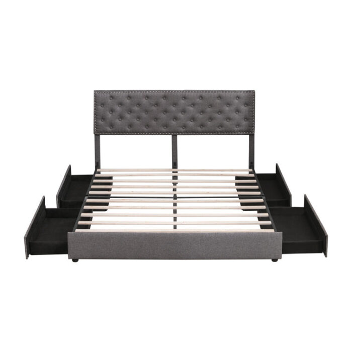 Camy Upholstered Unfinished Slat Storage Bed - Chic Decora