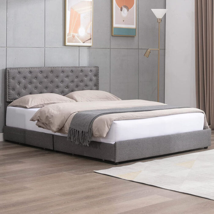 Camy Upholstered Unfinished Slat Storage Bed - Chic Decora