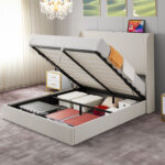 Candis Hydraulic Lift Storage Upholstered Platform Bed with USB Plug-In - Chic Decora