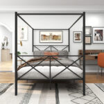 Canopy Bed, Platform Bed, Bed Frame with X Shaped Frame - Chic Decora