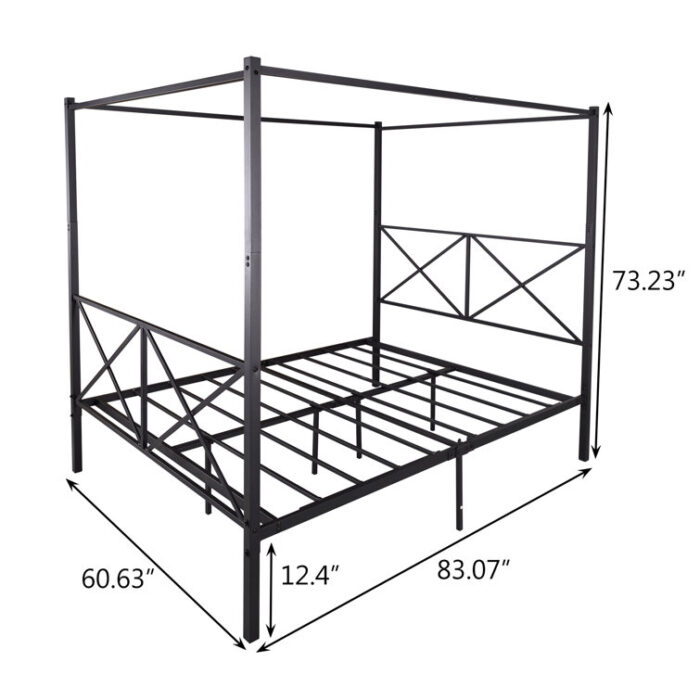 Canopy Bed, Platform Bed, Bed Frame with X Shaped Frame - Chic Decora