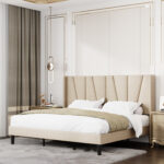 Canuto Upholstered Platform Bed with Wingback Headboard - Chic Decora