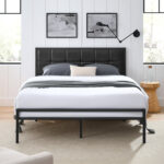 Caperton Metal Bed Frame with Upholstered Faux Leather Square Tufted Headboard - Chic Decora