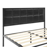 Caperton Metal Bed Frame with Upholstered Faux Leather Square Tufted Headboard - Chic Decora