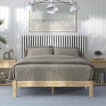 Cariya Upholstered White and Navy Stripe Coastal Solid Wood Bed - Chic Decora