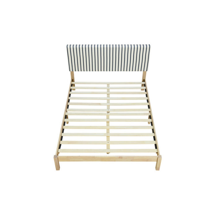 Cariya Upholstered White and Navy Stripe Coastal Solid Wood Bed - Chic Decora