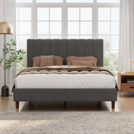 Yosvani Storage Bed (Drawers & Headboard), Velvet Upholstered Platform Bed Frame with ChargeStation - Chic Decora