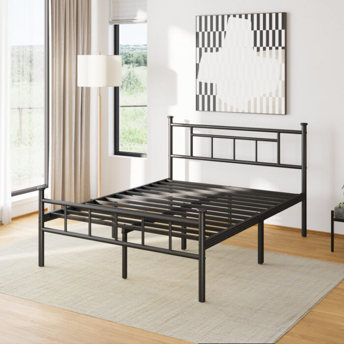 Carrold 42″ High Platform Bed Frame with Modern Industrial Style, Heavy Duty Metal Structure Support to 2500lbs, No Box Spring Needed, No Squeak - Chic Decora