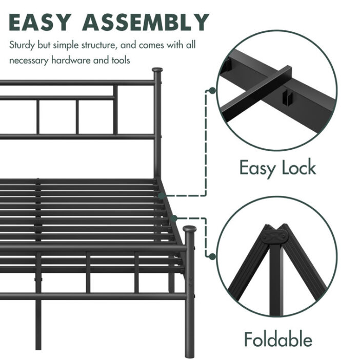 Carrold 42″ High Platform Bed Frame with Modern Industrial Style, Heavy Duty Metal Structure Support to 2500lbs, No Box Spring Needed, No Squeak - Chic Decora