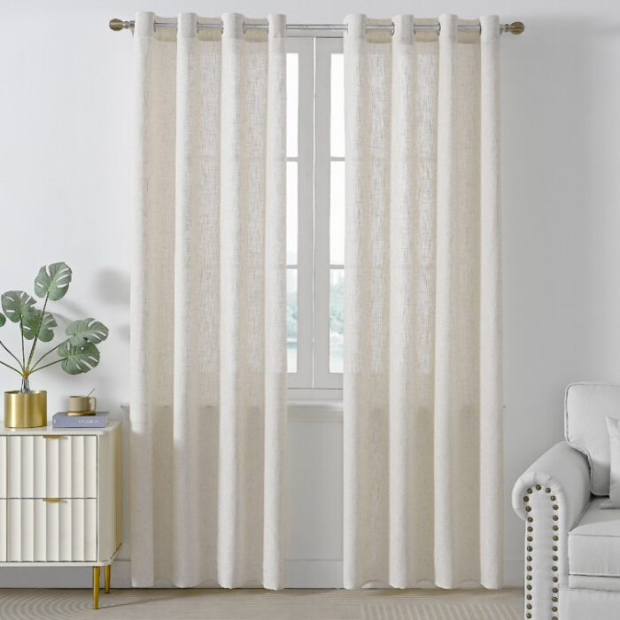 Carthamus Polyester Linen Textured Light Filtering Semi-Sheer Grommet Curtain Pair (Set of 2) - Chic Decora