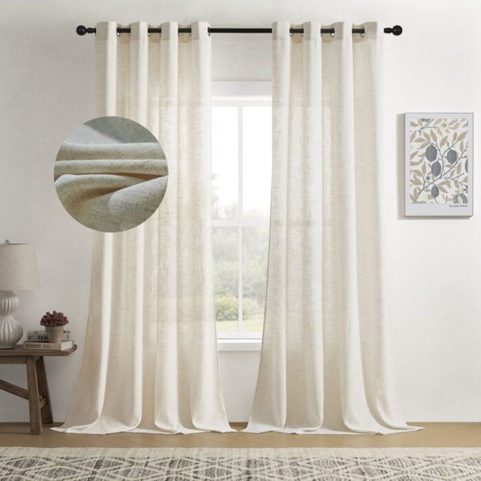 Carthamus Polyester Linen Textured Light Filtering Semi-Sheer Grommet Curtain Pair (Set of 2) - Chic Decora