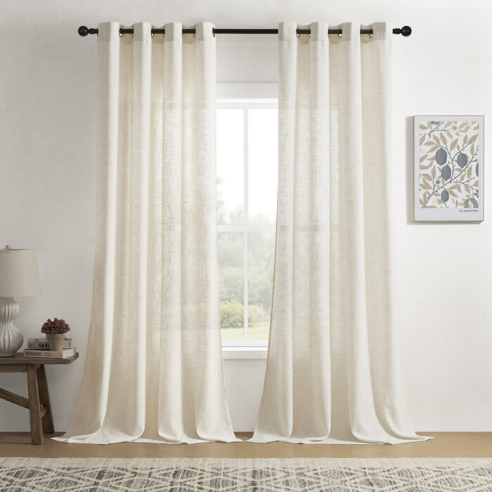 Carthamus Polyester Linen Textured Light Filtering Semi-Sheer Grommet Curtain Pair (Set of 2) - Chic Decora