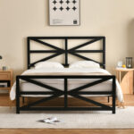 Cedrial Thickened steel metal platform bed frame with vintage style headboard and footboard - Chic Decora