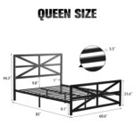 Cedrial Thickened steel metal platform bed frame with vintage style headboard and footboard - Chic Decora