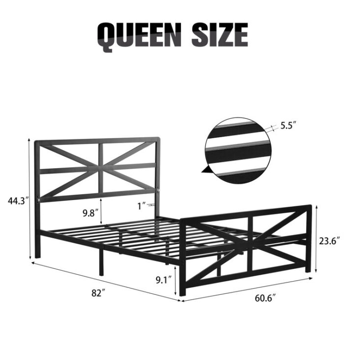 Cedrial Thickened steel metal platform bed frame with vintage style headboard and footboard - Chic Decora