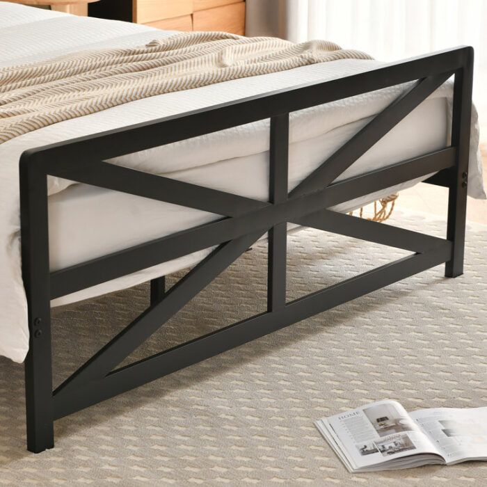 Cedrial Thickened steel metal platform bed frame with vintage style headboard and footboard - Chic Decora