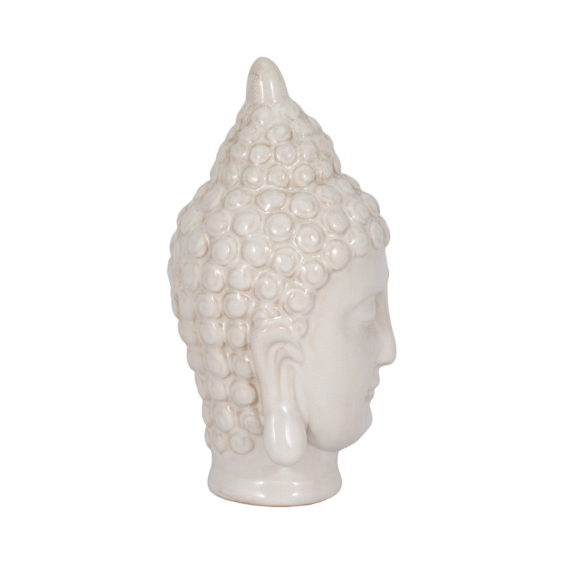 Ceramic Buddha Head Figurine Serene Decor Accent, Spiritual Single Piece for Peaceful Ambience - Chic Decora