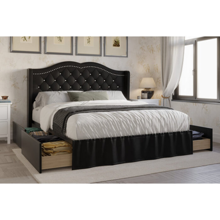 Charland Upholstered Wingback Storage Bed - Chic Decora