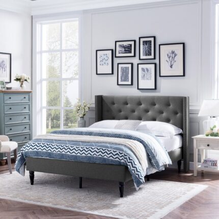 Arki Upholstered Wingback Bed - Chic Decora