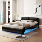 Chestervyn Upholstered Bed, Bed Frame with Slatted, Platform Bed with LED Light - Chic Decora