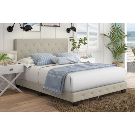 Chloe Linen Upholstered Platform Bed Frame - Chic Decora