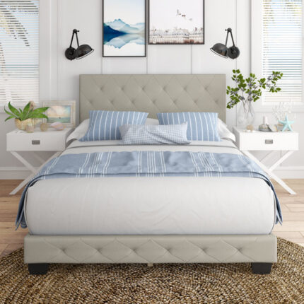 Chloe Linen Upholstered Platform Bed Frame - Chic Decora