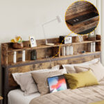 Cleisthenes Storage Bed Frame with Bookcase Headboard and Drawer - Chic Decora