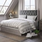 ClickDecor Kenton Panel Bed Frame with Diamond Tufted Upholstered Headboard - Chic Decora