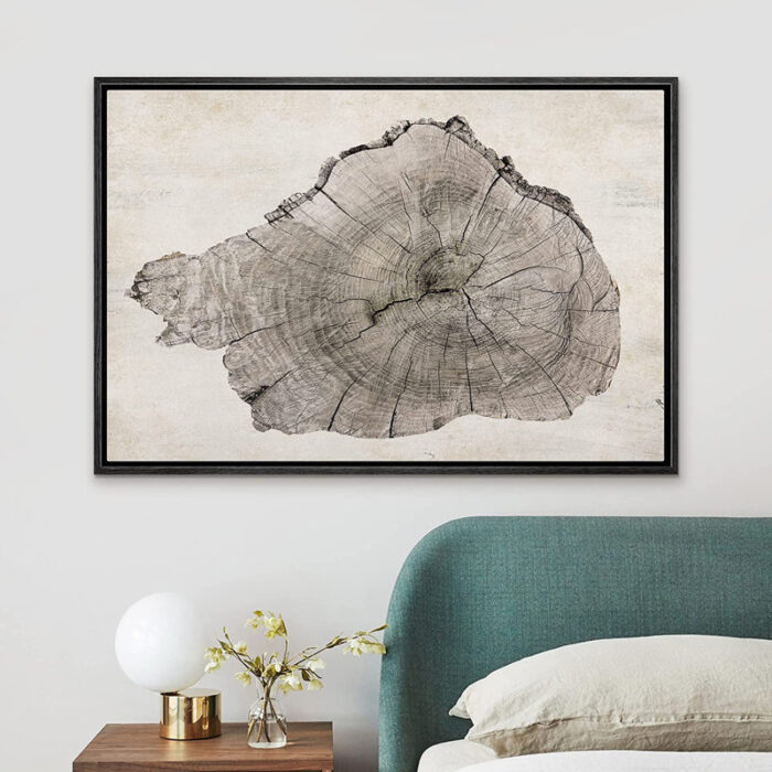 Close Up Of Wood Tree Ring Log Neutral Farmhouse Country Decor Wall Art Framed On Canvas Print - Chic Decora