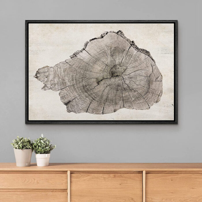 Close Up Of Wood Tree Ring Log Neutral Farmhouse Country Decor Wall Art Framed On Canvas Print - Chic Decora