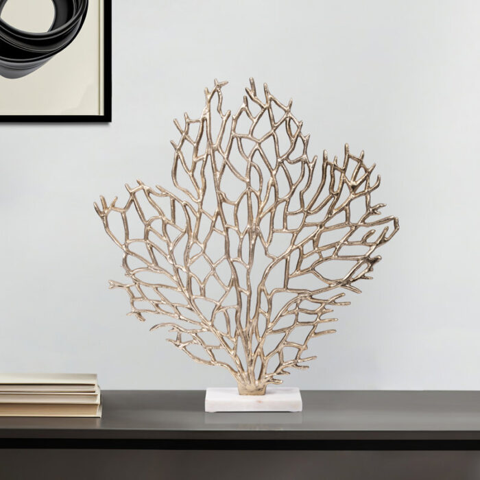 Coastal 21″ Gold Coral Branch Sculpture – 19″ x 4″ x 21″ - Chic Decora