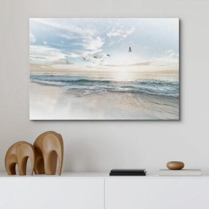 Coastal Beach Sunrise on The Beachy Scene Seagull Coastal Modern Large Canvas Print Wall Art Bedroom Decoration - Chic Decora