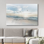 Coastal Beach Sunrise on The Beachy Scene Seagull Coastal Modern Large Canvas Print Wall Art Bedroom Decoration - Chic Decora