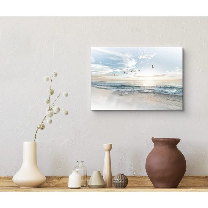 Coastal Beach Sunrise on The Beachy Scene Seagull Coastal Modern Large Canvas Print Wall Art Bedroom Decoration - Chic Decora