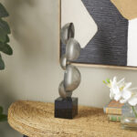 Cole And Grey Glass Stacked Orb Abstract Sculpture With Black Base - Chic Decora