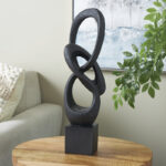 Cole And Grey Polystone Intertwined Loop Abstract Sculpture With Block Base - Chic Decora