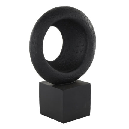 Cole And Grey Polystone Textured Cutout Ring Geometric Sculpture With Block Base - Chic Decora