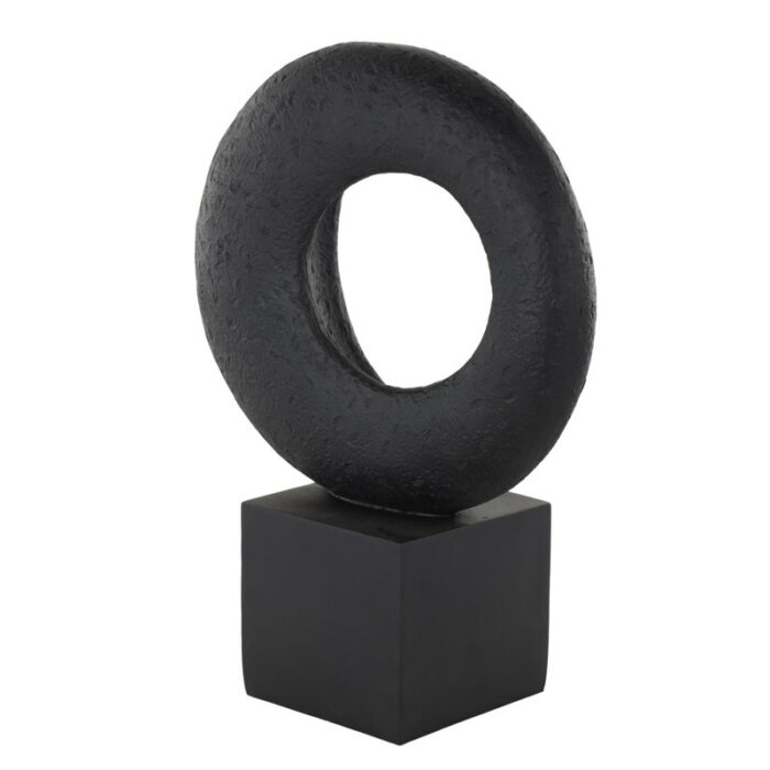 Cole And Grey Polystone Textured Cutout Ring Geometric Sculpture With Block Base - Chic Decora