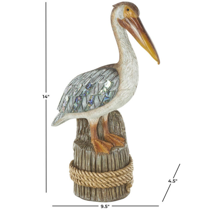 Cole And Grey Resin Textured Pelican Sculpture With Brown Block And Shiny Accents - Chic Decora